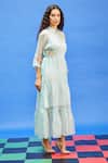 Shilpi Gupta_Blue Organza Embroidered Resham High Collar Bead Floral Dress _Online_at_Aza_Fashions