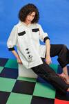 Buy_Shilpi Gupta_Ivory Cotton Beads, Sequins Collared Evil Eye Embroidered Applique Shirt _at_Aza_Fashions
