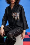 Shilpi Gupta_Black Katain Fabric Embroidered Resham Shirt Collar Abstract Pattern _Online_at_Aza_Fashions