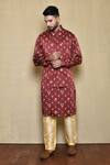 Buy_Arihant Rai Sinha_Red Silk Embroidery Floral Print Bundi Kurta Set_at_Aza_Fashions