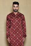 Shop_Arihant Rai Sinha_Red Silk Embroidery Floral Print Bundi Kurta Set_Online_at_Aza_Fashions