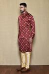 Arihant Rai Sinha_Red Silk Embroidery Floral Print Bundi Kurta Set_at_Aza_Fashions