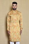 Shop_Arihant Rai Sinha_Yellow Kurta Silk Printed Floral Set _Online_at_Aza_Fashions