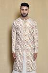 Arihant Rai Sinha_White Silk, Cotton Embroidery Floral Woven Sherwani Anarkali Set_at_Aza_Fashions