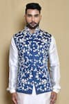 Shop_Arihant Rai Sinha_Blue Silk Embroidered Floral Bundi And Kurta Set _Online_at_Aza_Fashions