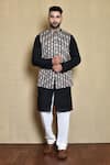 Buy_Arihant Rai Sinha_Black Cotton Embroidered Geometric Bundi Kurta Set _at_Aza_Fashions