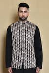 Shop_Arihant Rai Sinha_Black Cotton Embroidered Geometric Bundi Kurta Set _Online_at_Aza_Fashions