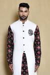 Shop Arihant Rai Sinha White Silk, Cotton Embroidery Sherwani With Patola Kurta Set Online at Aza Fashions Shop_Arihant Rai Sinha_White Silk, Cotton Embroidery Sherwani With Patola Kurta Set_Online_at_Aza_Fashions
