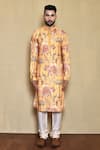 Buy_Arihant Rai Sinha_Yellow Silk Printed Animal Bundi Kurta Set _Online_at_Aza_Fashions