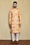 Shop_Arihant Rai Sinha_Yellow Silk Printed Animal Bundi Kurta Set _Online_at_Aza_Fashions