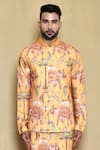 Arihant Rai Sinha_Yellow Silk Printed Animal Bundi Kurta Set _at_Aza_Fashions