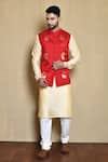 Buy_Arihant Rai Sinha_Red Kurta And Bundi Silk Woven Paisley & Set _at_Aza_Fashions