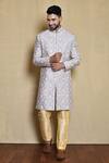 Buy_Arihant Rai Sinha_Blue Silk Floral Jaal Pattern Sherwani Set_at_Aza_Fashions