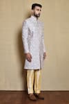 Arihant Rai Sinha_Blue Silk Floral Jaal Pattern Sherwani Set_at_Aza_Fashions