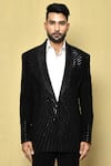 Buy_Arihant Rai Sinha_Black Italian Fabric Linear Pattern Suit Pant Set _Online_at_Aza_Fashions