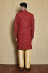 Shop_Arihant Rai Sinha_Red Silk Embroidery Mirror Chevron Sherwani Set _at_Aza_Fashions