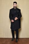 Buy_Arihant Rai Sinha_Black Italian Embroidery Cutdana Placement Sherwani Set _at_Aza_Fashions