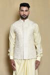 Shop_Arihant Rai Sinha_Cream Kurta Silk Embroidery Thread Bundi And Set _Online_at_Aza_Fashions