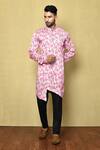 Buy_Arihant Rai Sinha_Pink Kurta Silk Printed Lotus Set _at_Aza_Fashions