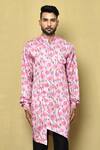Arihant Rai Sinha_Pink Kurta Silk Printed Lotus Set _Online_at_Aza_Fashions