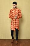 Buy_Arihant Rai Sinha_Orange Cotton Embroidery Scallop Print Kurta And Pyjama Set_at_Aza_Fashions