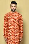 Arihant Rai Sinha Orange Cotton Embroidery Scallop Print Kurta And Pyjama Set Online at Aza Fashions Arihant Rai Sinha_Orange Cotton Embroidery Scallop Print Kurta And Pyjama Set_Online_at_Aza_Fashions
