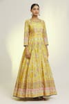 Buy_Samyukta Singhania_Yellow Soft Dola Silk Print Gardenia Round Neck Anarkali With Dupatta _Online_at_Aza_Fashions