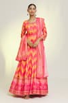 Buy_Khwaab by Sanjana Lakhani_Multi Color Soft Dola Silk Print Alluring Chevron Round Anarkali With Dupatta_at_Aza_Fashions