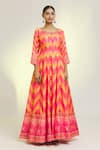 Buy_Khwaab by Sanjana Lakhani_Multi Color Soft Dola Silk Print Alluring Chevron Round Anarkali With Dupatta_Online_at_Aza_Fashions