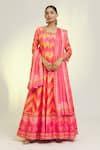 Shop_Khwaab by Sanjana Lakhani_Multi Color Soft Dola Silk Print Alluring Chevron Round Anarkali With Dupatta_Online_at_Aza_Fashions