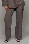 Leh Studios_Grey 100% Viscose Plain Husk Flared Trouser  _at_Aza_Fashions