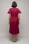 Shop_Leh Studios_Maroon 100% Viscose Mandarin Collar Ruffle Sleeve Midi Dress  _at_Aza_Fashions