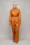 Buy_Leh Studios_Orange 100% Viscose Straight Trouser  _at_Aza_Fashions