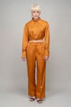 Leh Studios_Orange 100% Viscose Straight Trouser  _Online_at_Aza_Fashions