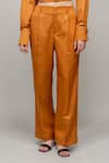 Shop_Leh Studios_Orange 100% Viscose Straight Trouser  _at_Aza_Fashions