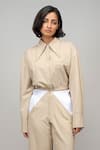 Shop_Leh Studios_Beige 100% Viscose Pointed Collar Cropped Shrunk Shirt  _at_Aza_Fashions