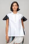 Leh Studios_Black Cotton Collared Vase Color Blocked Top _Online_at_Aza_Fashions