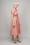 Buy_Leh Studios_Peach 100% Viscose Collared Draped Shirt Midi Dress  _Online_at_Aza_Fashions