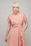 Shop_Leh Studios_Peach 100% Viscose Collared Draped Shirt Midi Dress  _at_Aza_Fashions