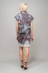 Leh Studios_Blue Wool High Neck Aurora Borealis Garden Print Top _Online_at_Aza_Fashions