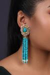 Shop_Just Jewellery_Gold Plated Beads, Diamonds Tassel Embellished Earrings _at_Aza_Fashions