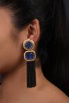 Shop_Just Jewellery_Blue Beads Polki Embellished Tassel Earrings _at_Aza_Fashions