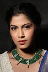 Shop_Just Jewellery_Gold Plated Kundan Bird Carved Necklace _at_Aza_Fashions