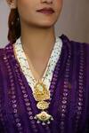 Shop_Just Jewellery_Gold Plated Pearl Embellished Layered Pendant Necklace_at_Aza_Fashions