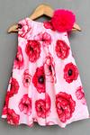 Shop_Label Neeti_Pink Muslin, Cotton Applique Poppy Print Flared Dress _at_Aza_Fashions