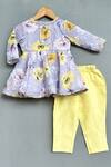 Buy_Label Neeti_Grey Cotton Printed And Hand Embroidered Floret Peplum Kurta & Pant Set _at_Aza_Fashions