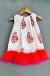 Shop_Label Neeti_White Cotton, Linen Tassels Floral Block Print Tiered Dress _at_Aza_Fashions