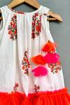 Label Neeti_White Cotton, Linen Tassels Floral Block Print Tiered Dress _Online_at_Aza_Fashions