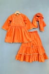 Buy_Label Neeti_Orange Cotton, Linen Zari, Beads Embroidered Peplum Kurta Sharara Set _at_Aza_Fashions