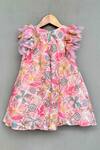 Shop_Label Neeti_Pink Cotton, Linen Bows Bloom Print Ruffled Dress _at_Aza_Fashions